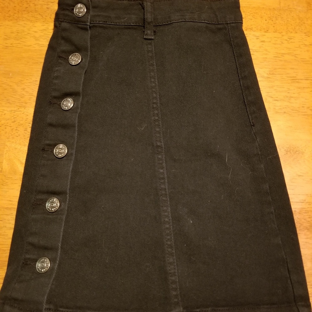 Black denim button-up skirt